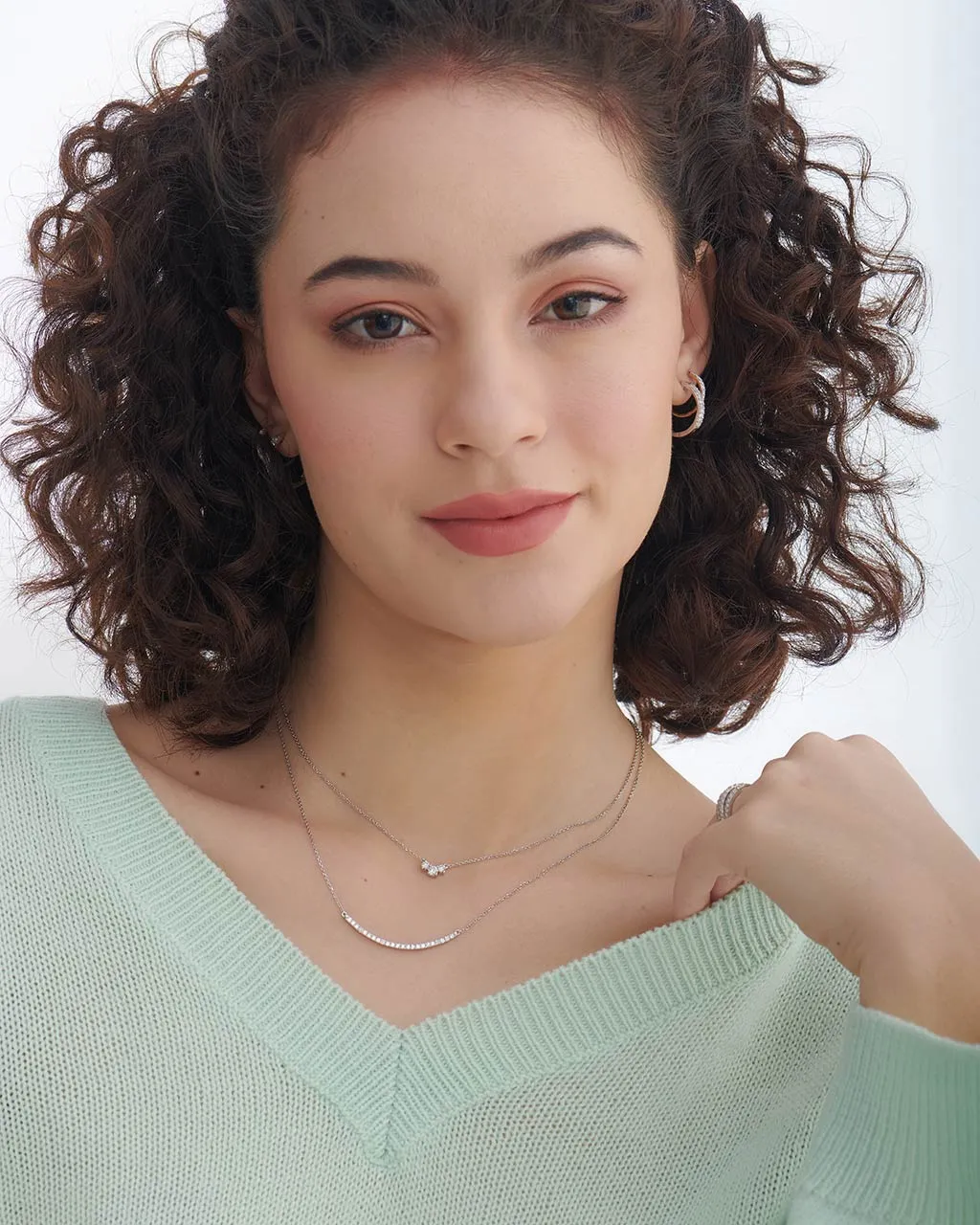 Classic Curved Diamond Bar Necklace