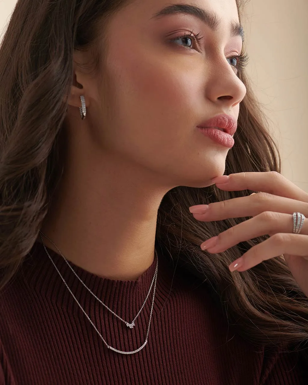Classic Curved Diamond Bar Necklace