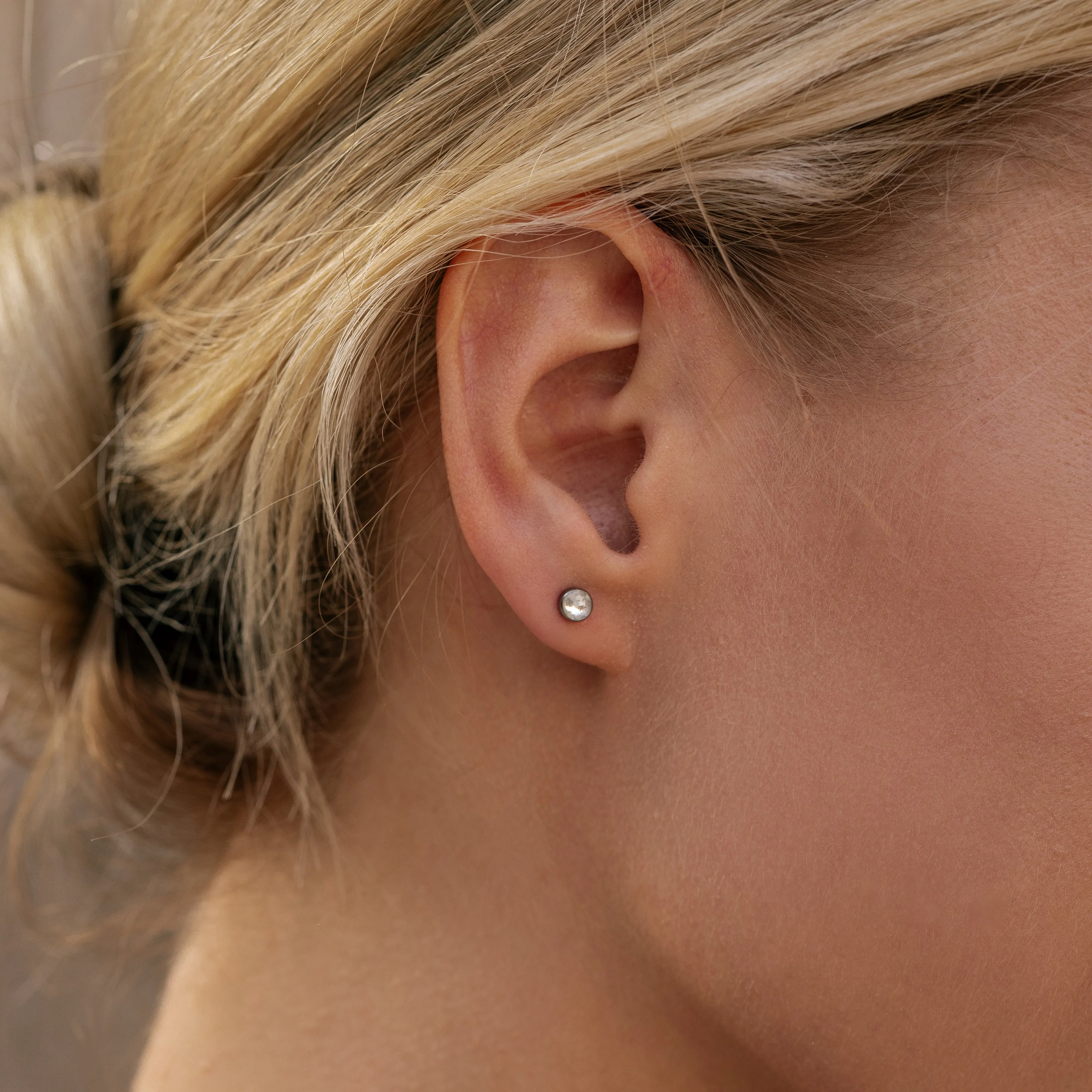 Crystal Bezel Titanium Stud Earrings