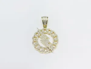 Diamond Cuban Frame Lightning Pendant (14K)