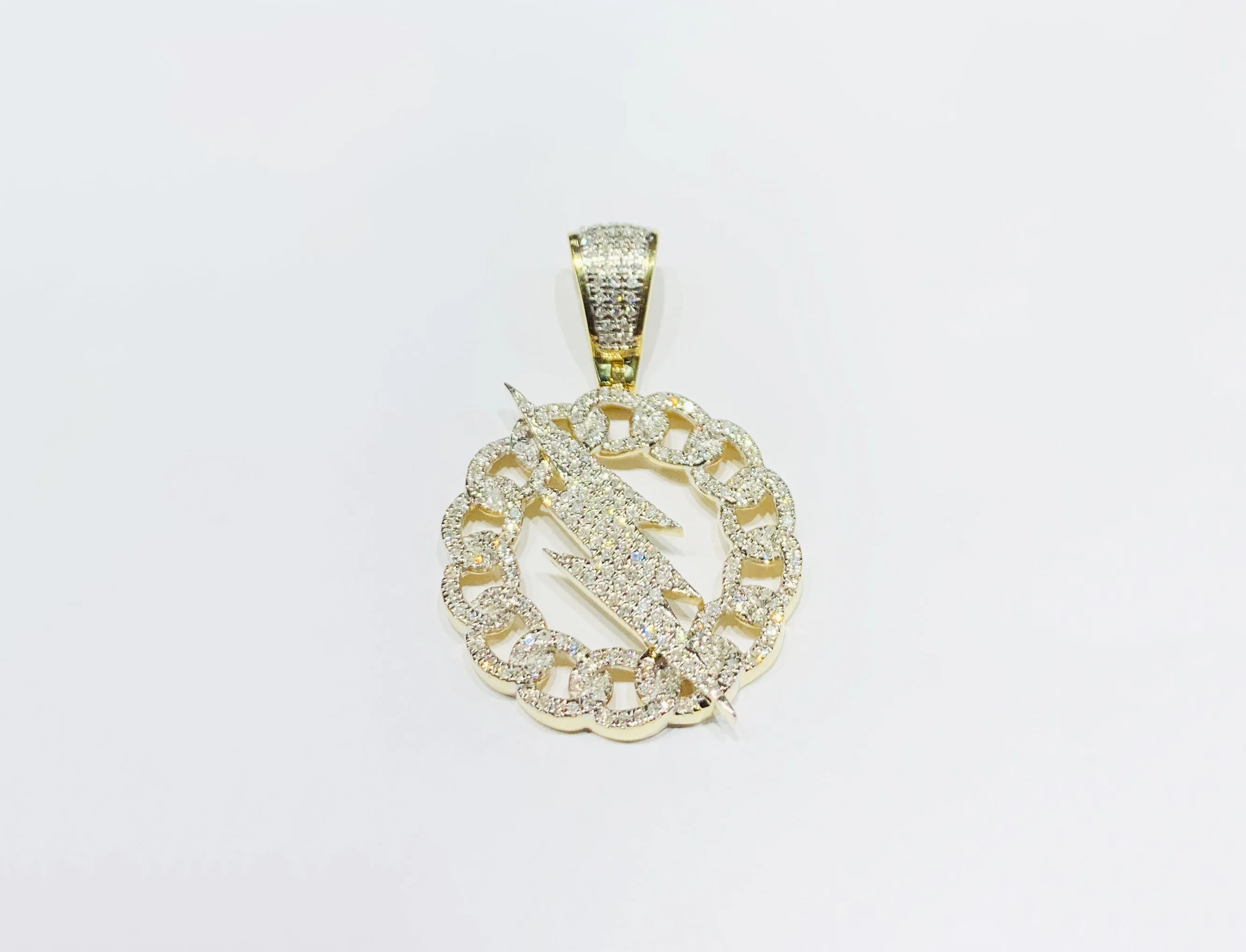 Diamond Cuban Frame Lightning Pendant (14K)