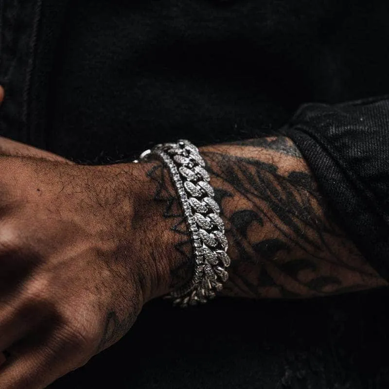 Diamond Cuban Link Bracelet (12mm) in White Gold