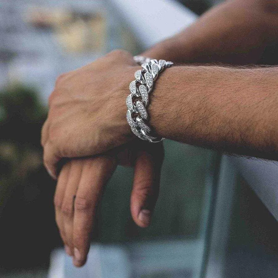 Diamond Cuban Link Bracelet in White Gold - 19mm