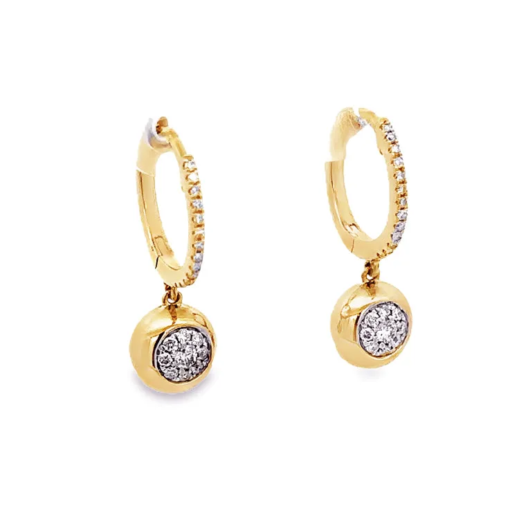 Diamond Huggie with Dangle Drop, 14Kt