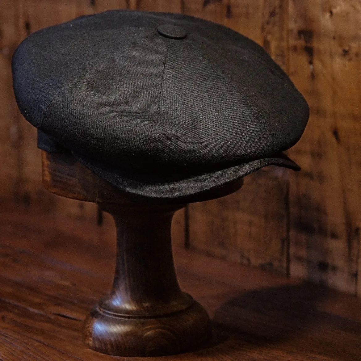 Eight Piece  Black Linen Newsboy Cap