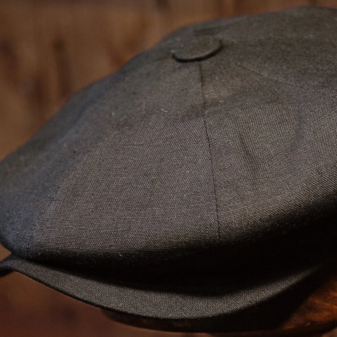 Eight Piece  Black Linen Newsboy Cap