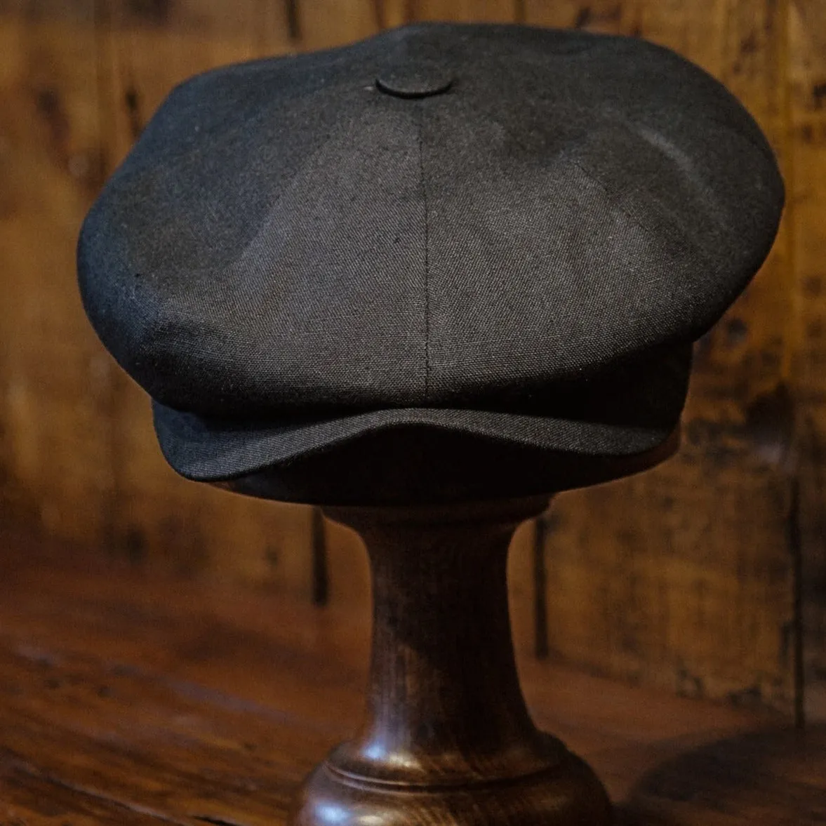 Eight Piece  Black Linen Newsboy Cap