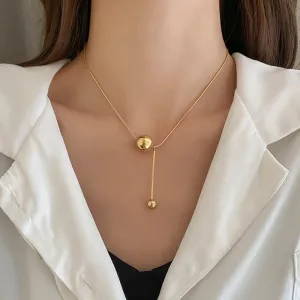 Elegant Ball Tassel Titanium Steel Necklace Female Collarbone Chain