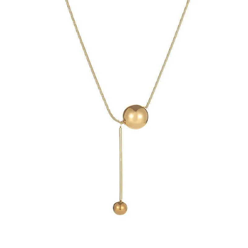 Elegant Ball Tassel Titanium Steel Necklace Female Collarbone Chain