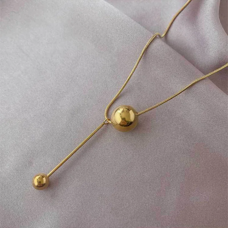 Elegant Ball Tassel Titanium Steel Necklace Female Collarbone Chain