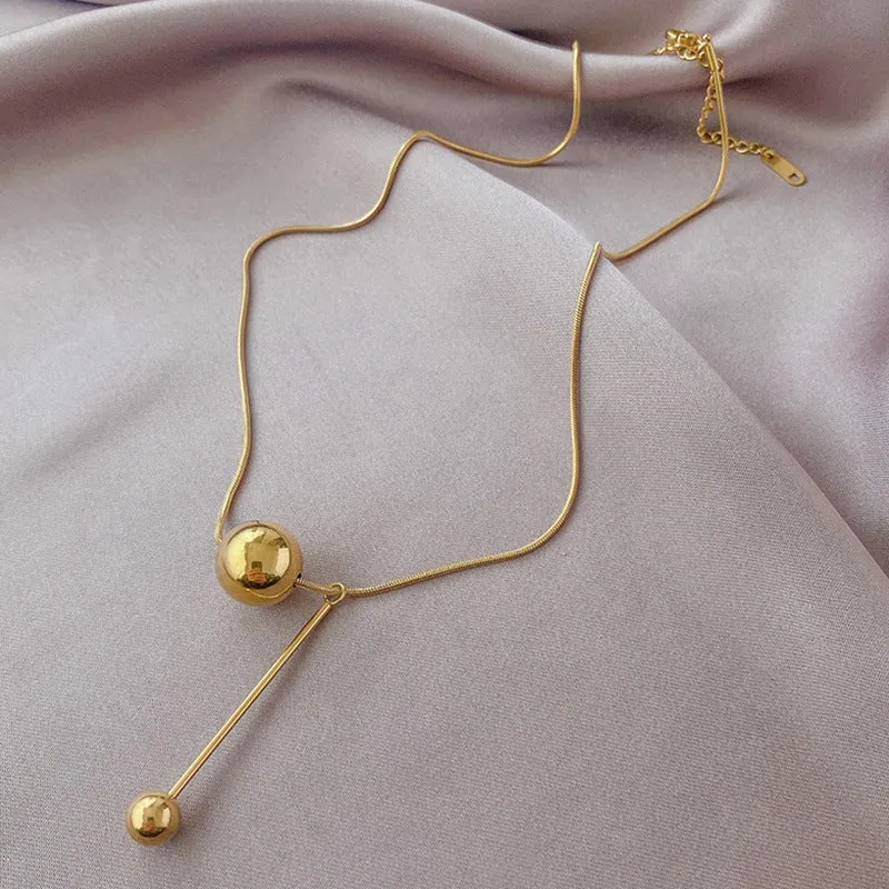 Elegant Ball Tassel Titanium Steel Necklace Female Collarbone Chain