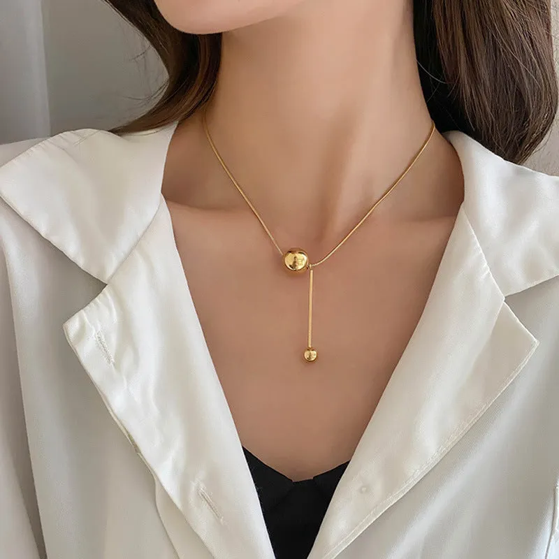 Elegant Ball Tassel Titanium Steel Necklace Female Collarbone Chain