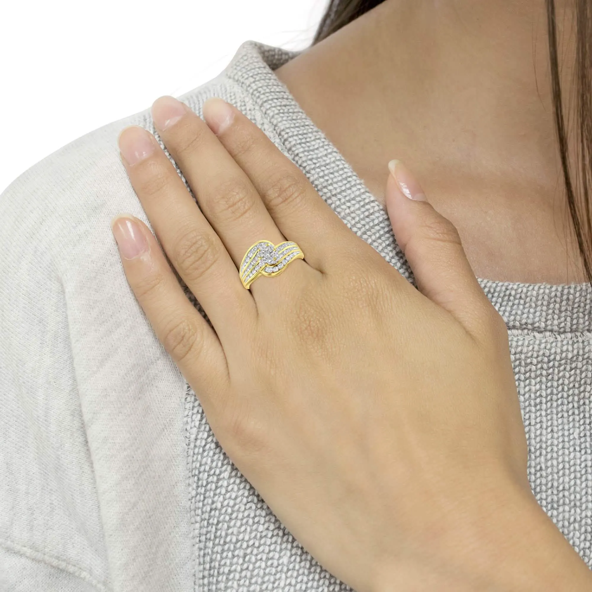 Elegant Floral Bypass Diamond Ring in 14K Yellow Gold (1.5 Carats, H-I Color)