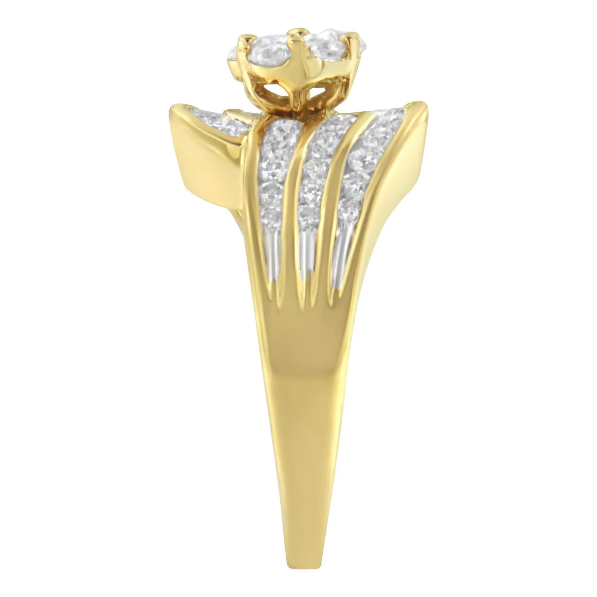 Elegant Floral Bypass Diamond Ring in 14K Yellow Gold (1.5 Carats, H-I Color)