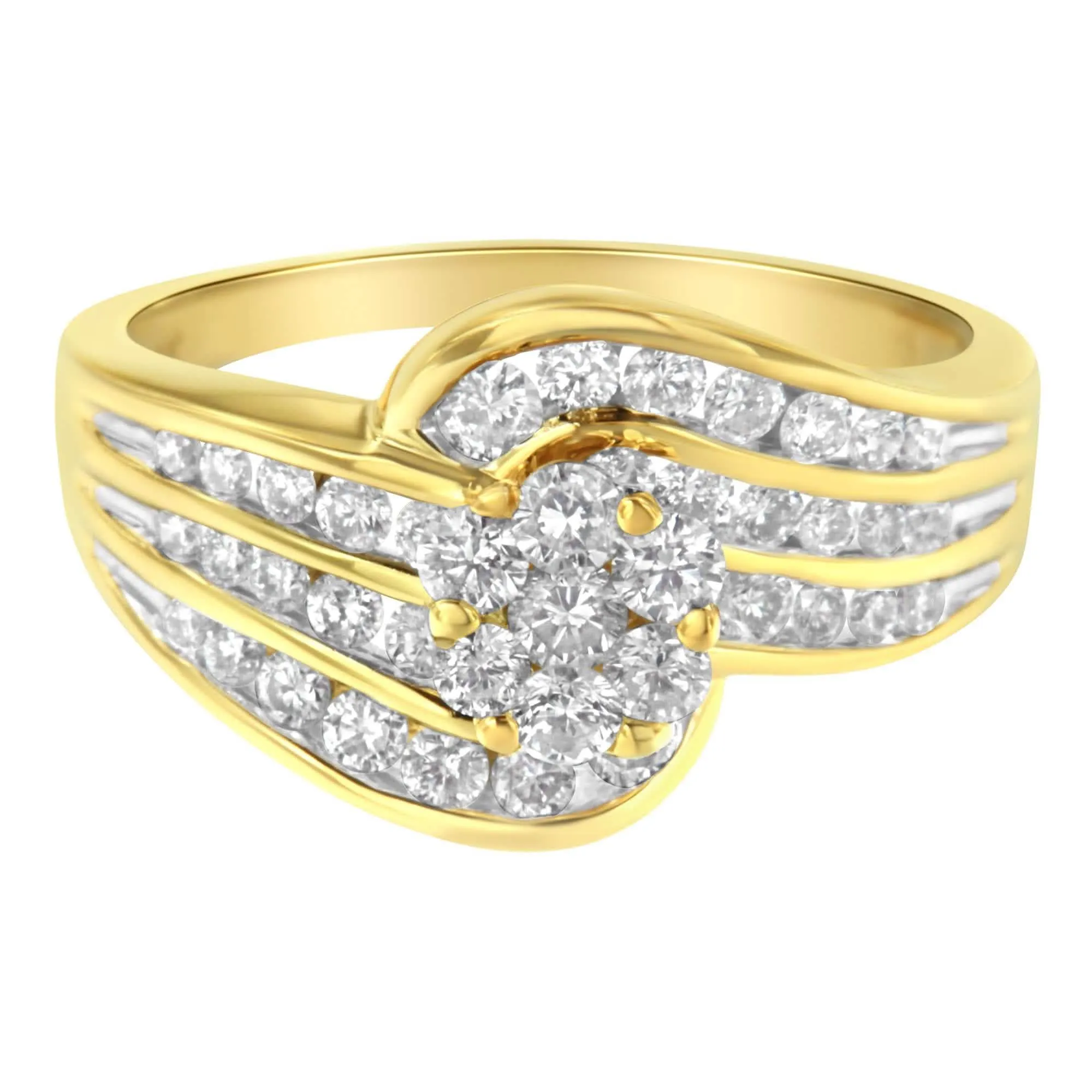 Elegant Floral Bypass Diamond Ring in 14K Yellow Gold (1.5 Carats, H-I Color)
