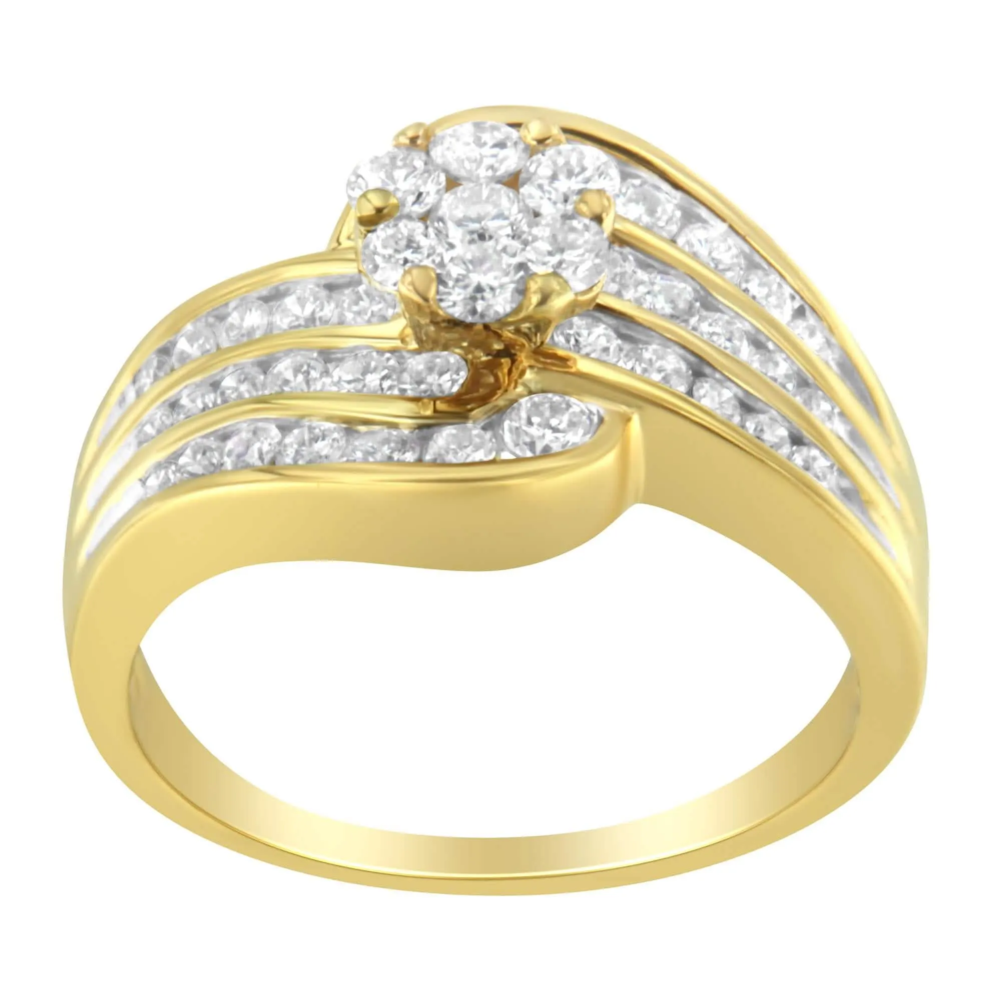 Elegant Floral Bypass Diamond Ring in 14K Yellow Gold (1.5 Carats, H-I Color)