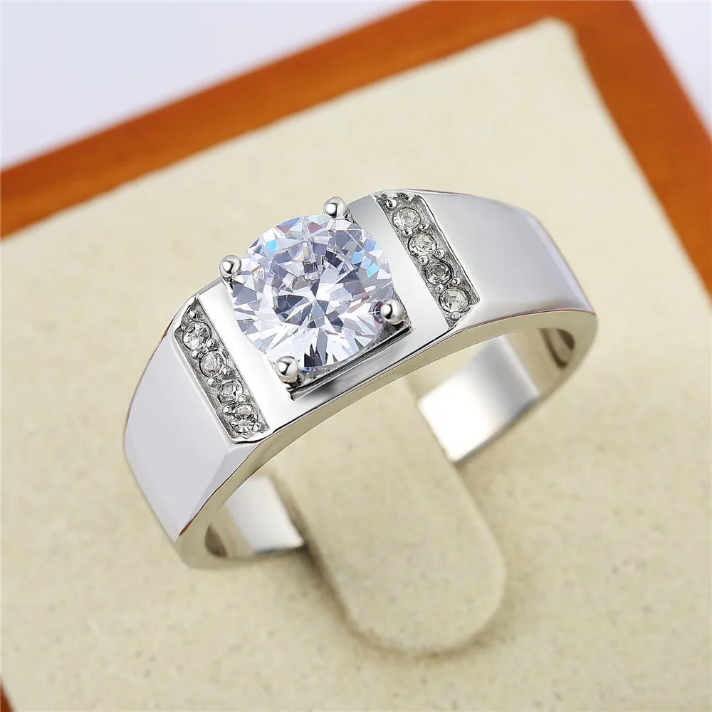 Elegant Titanium Wedding Ring with Zircon for Men
