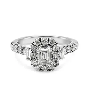 Emerald & Brilliant Cut Diamond Cluster Ring - Platinum