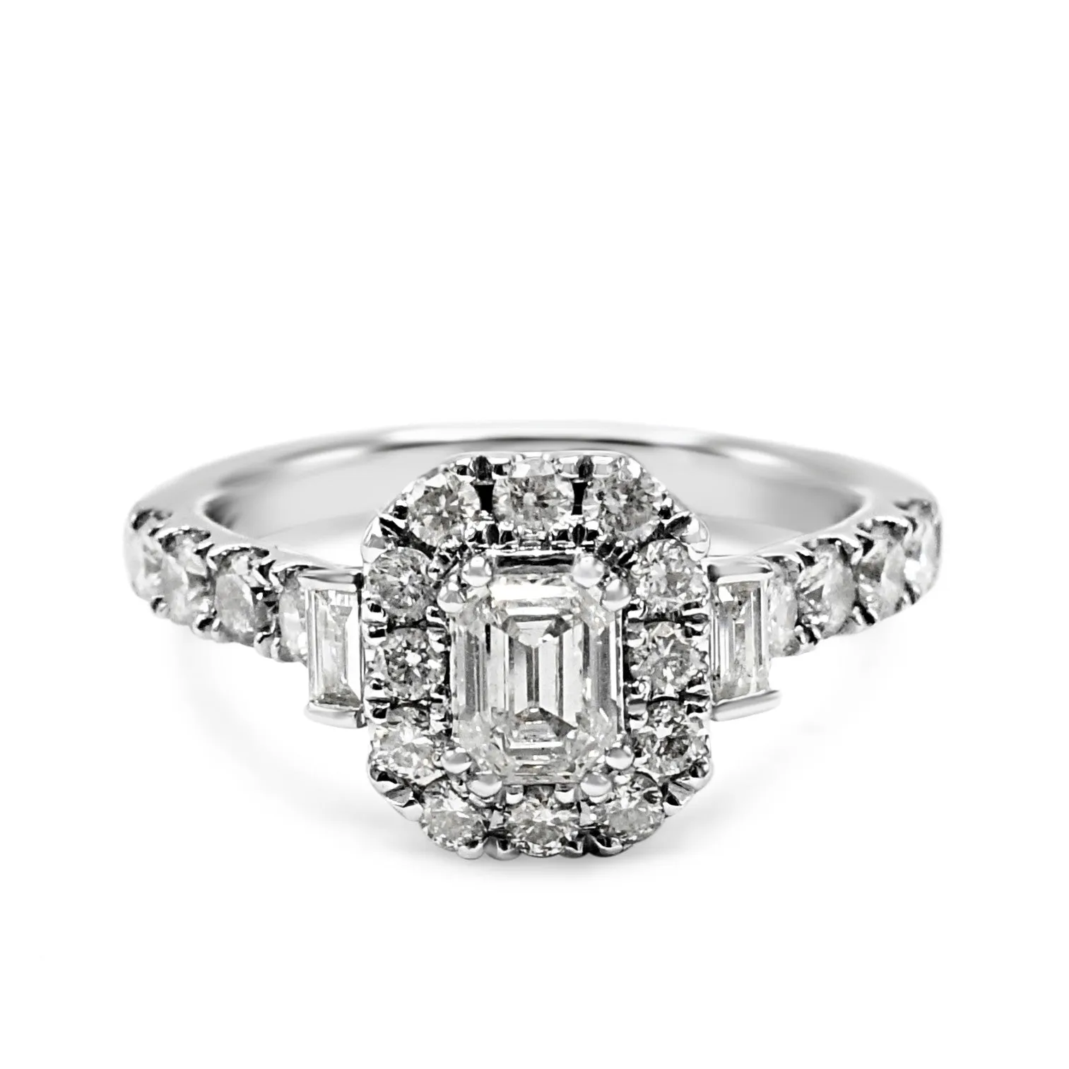 Emerald & Brilliant Cut Diamond Cluster Ring - Platinum