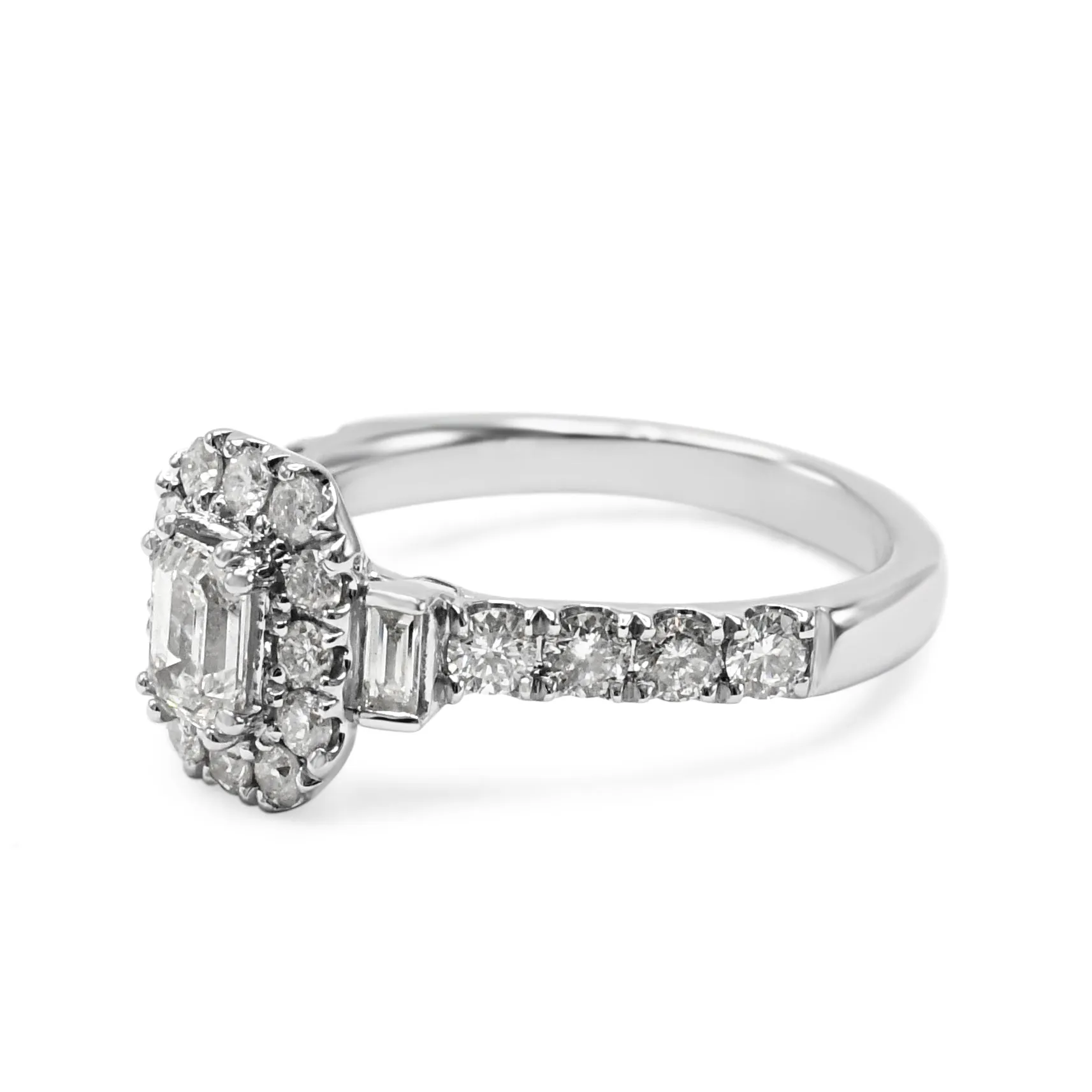 Emerald & Brilliant Cut Diamond Cluster Ring - Platinum