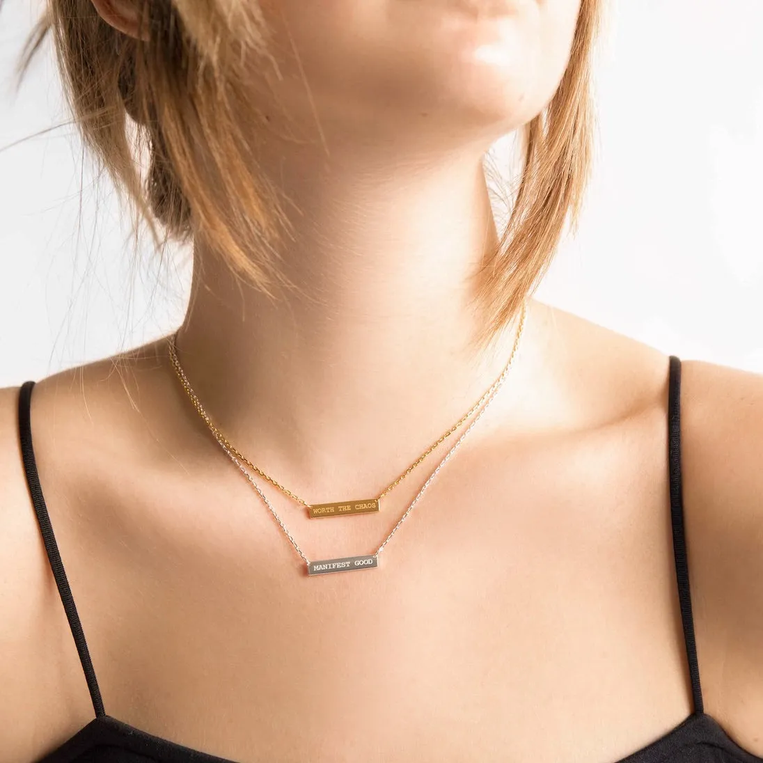 Engraved Bar Pendant: Manifest Good - Silver