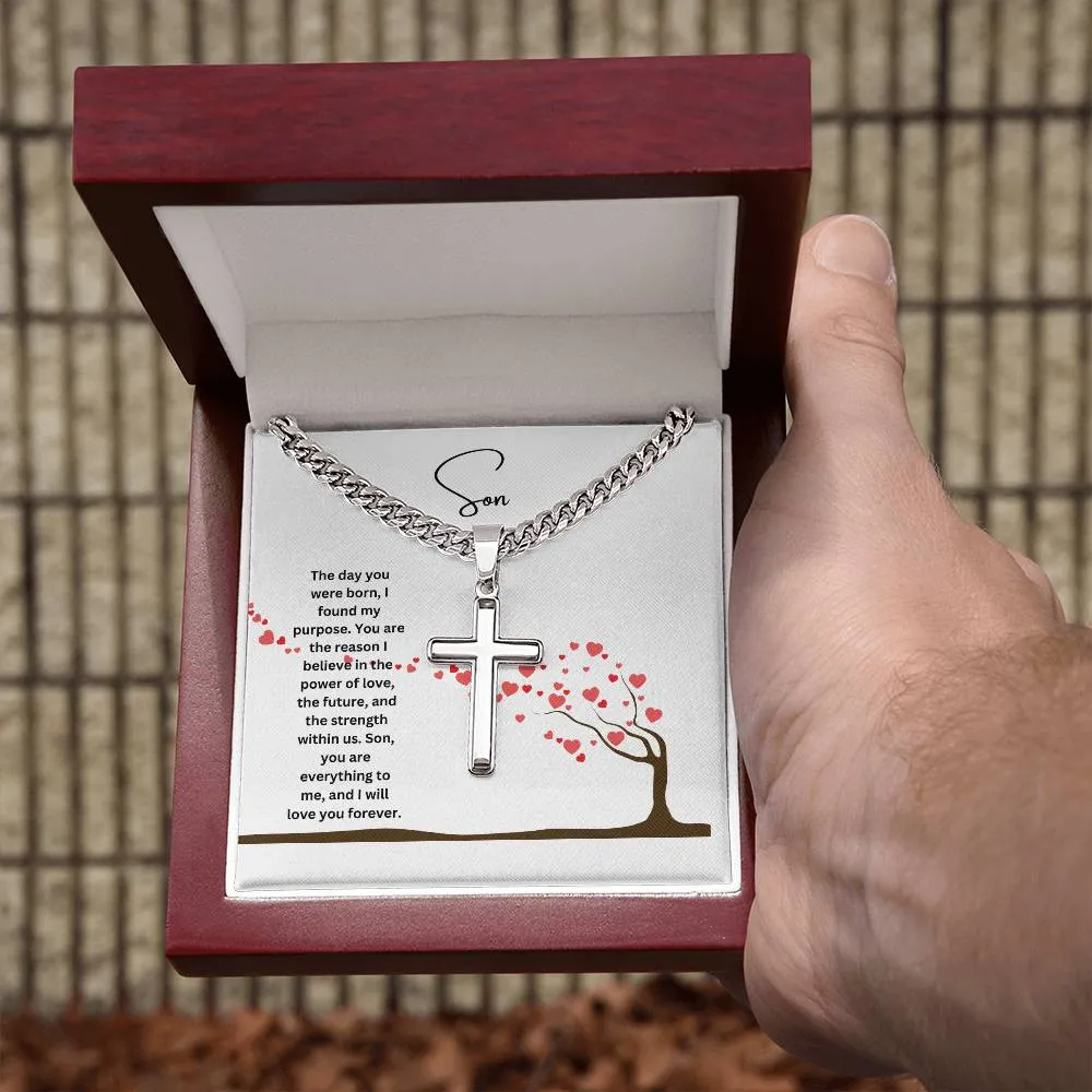 For My Son Cuban Link Chain with Engraved Artisan Cross