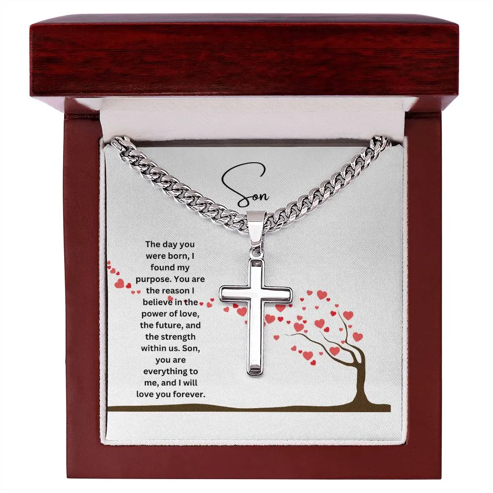 For My Son Cuban Link Chain with Engraved Artisan Cross