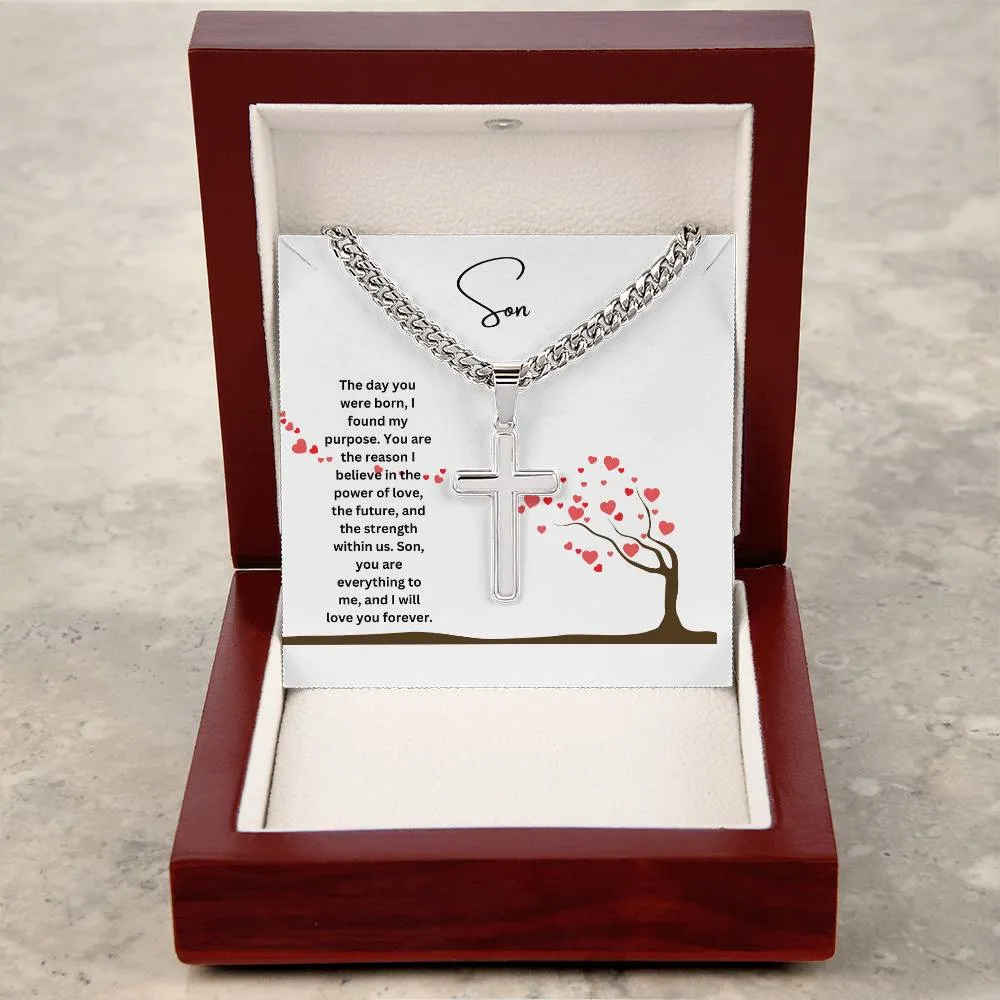 For My Son Cuban Link Chain with Engraved Artisan Cross
