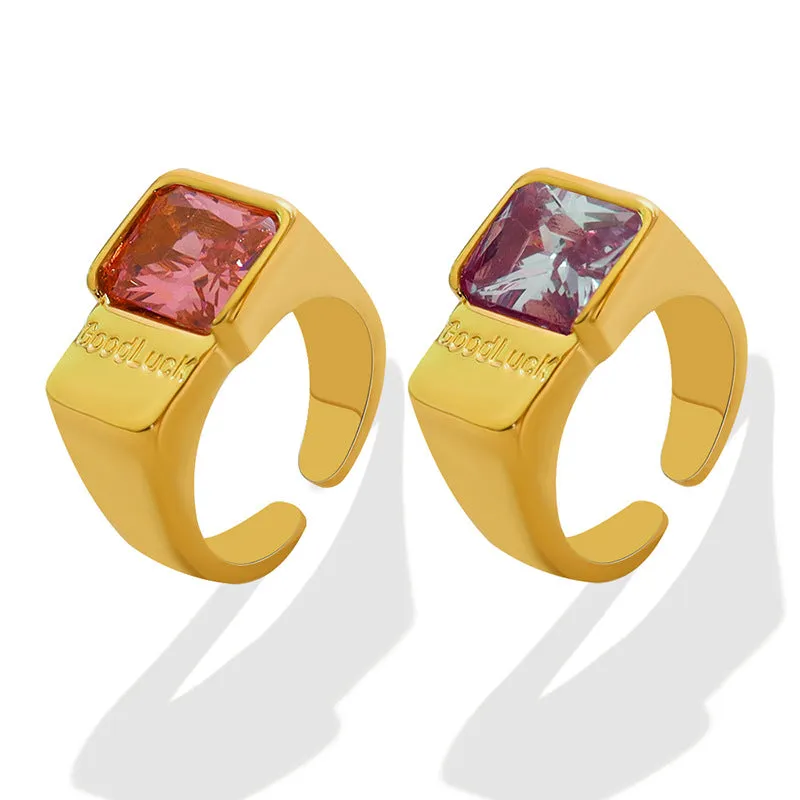 French Style Unisex Titanium Steel Ring with Zircon Detail