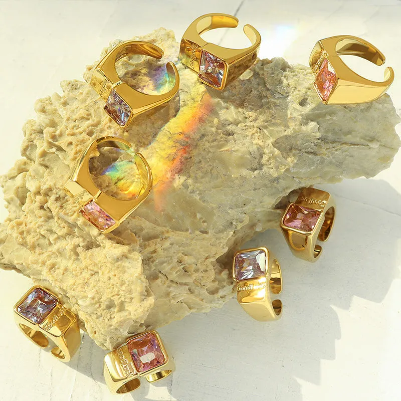 French Style Unisex Titanium Steel Ring with Zircon Detail