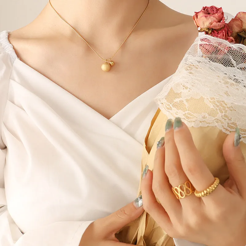 Golden Matte Solid Ball Pendant Necklace - Stylish Titanium Steel Collarbone Jewelry