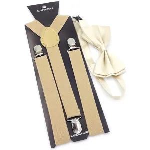 Great Gatsby 1920's Flapper Newsboy Gangster Men's Suspenders with Bow Tie Set - Khaki