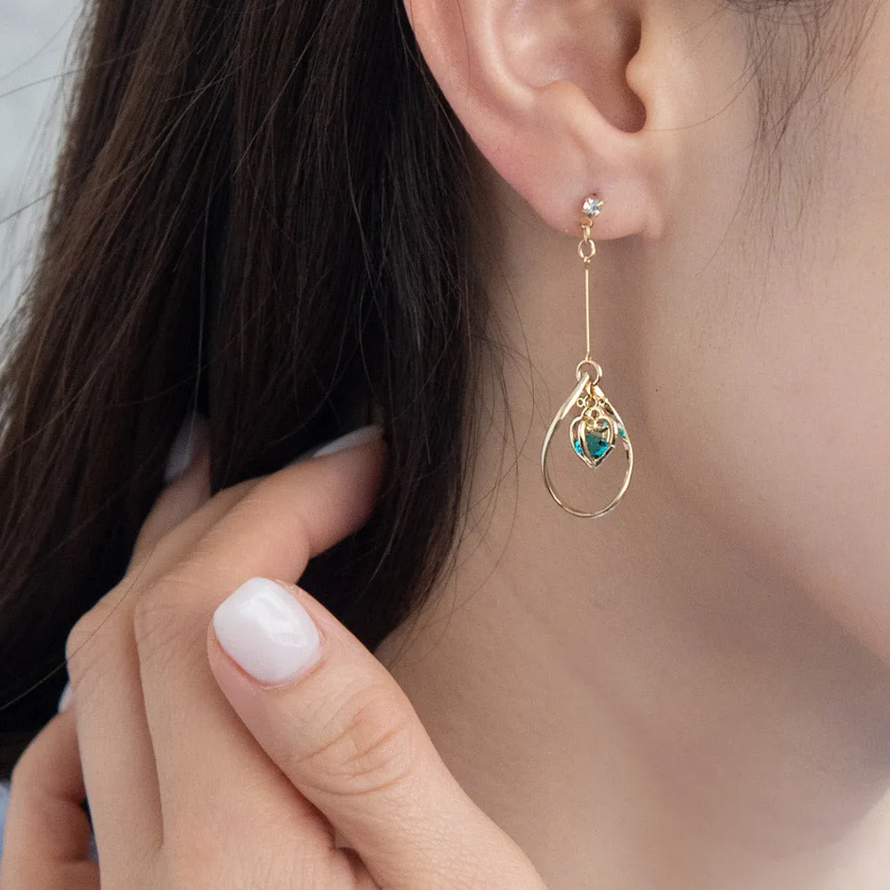 Heart Cage Stone Hoop Drop Earrings