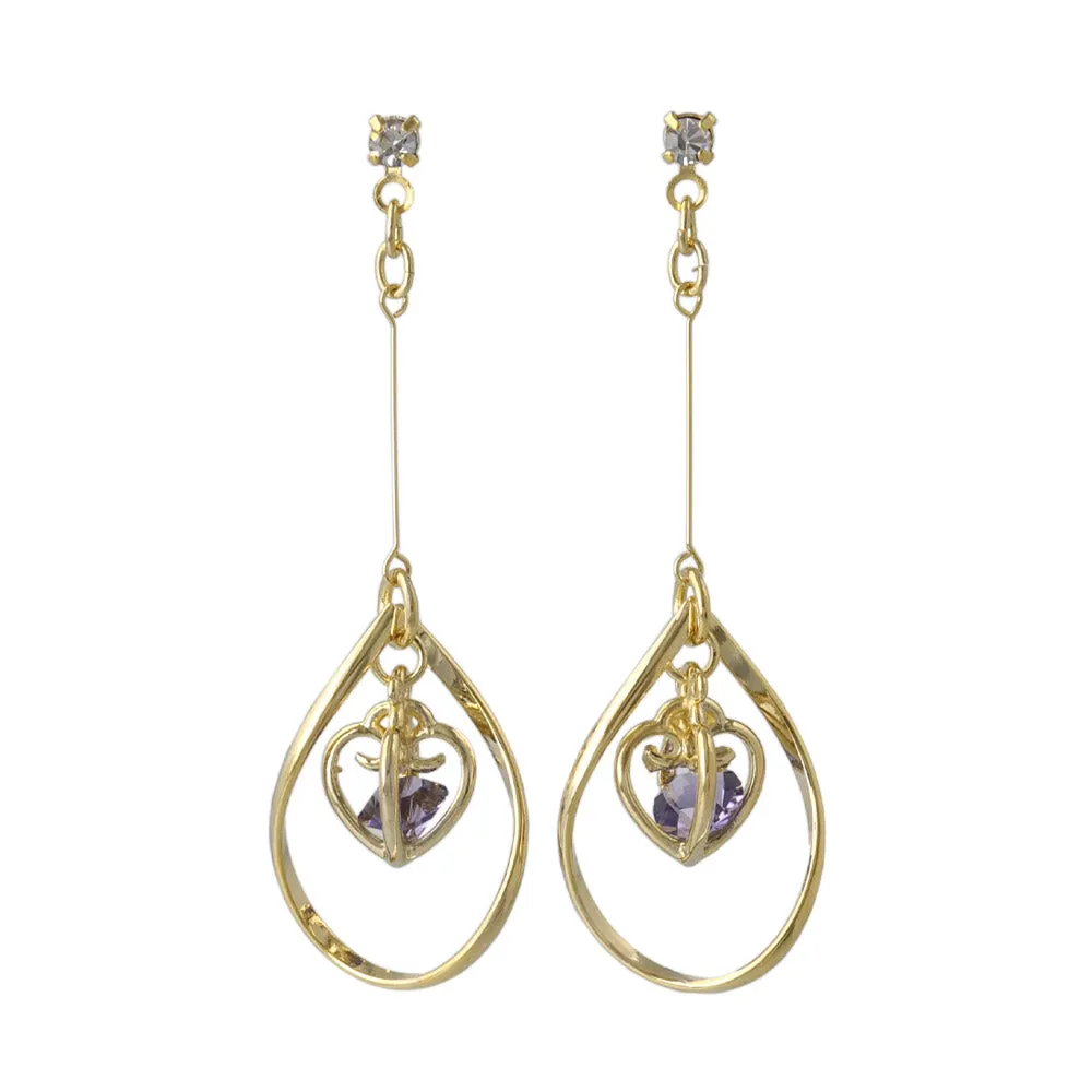 Heart Cage Stone Hoop Drop Earrings