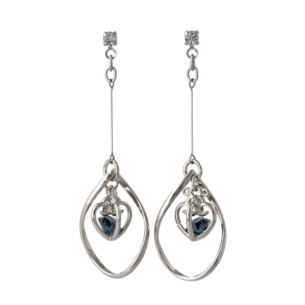 Heart Cage Stone Hoop Drop Earrings