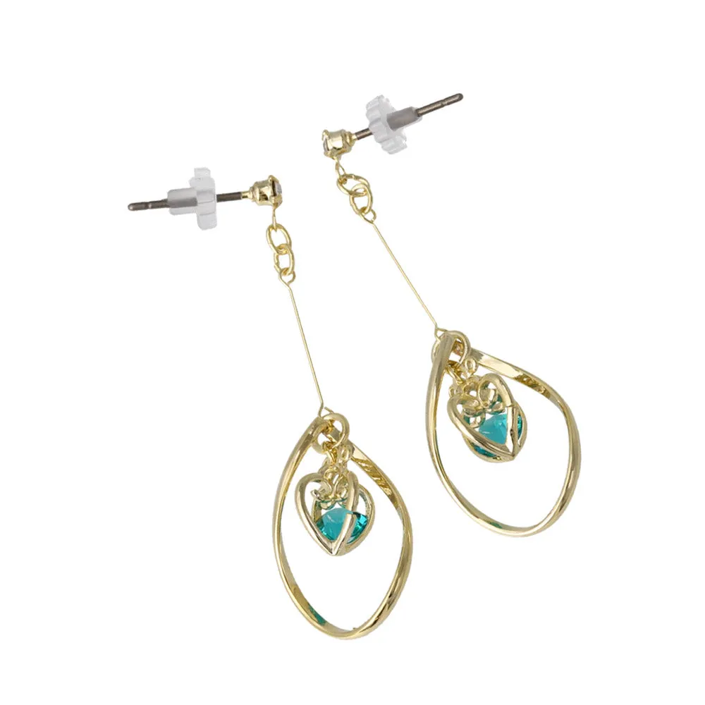 Heart Cage Stone Hoop Drop Earrings