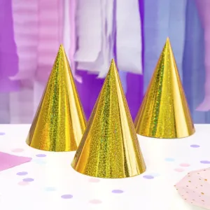 Holographic Party Hats - Gold (6 Pack)