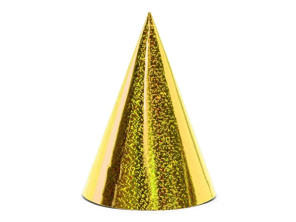 Holographic Party Hats - Gold (6 Pack)