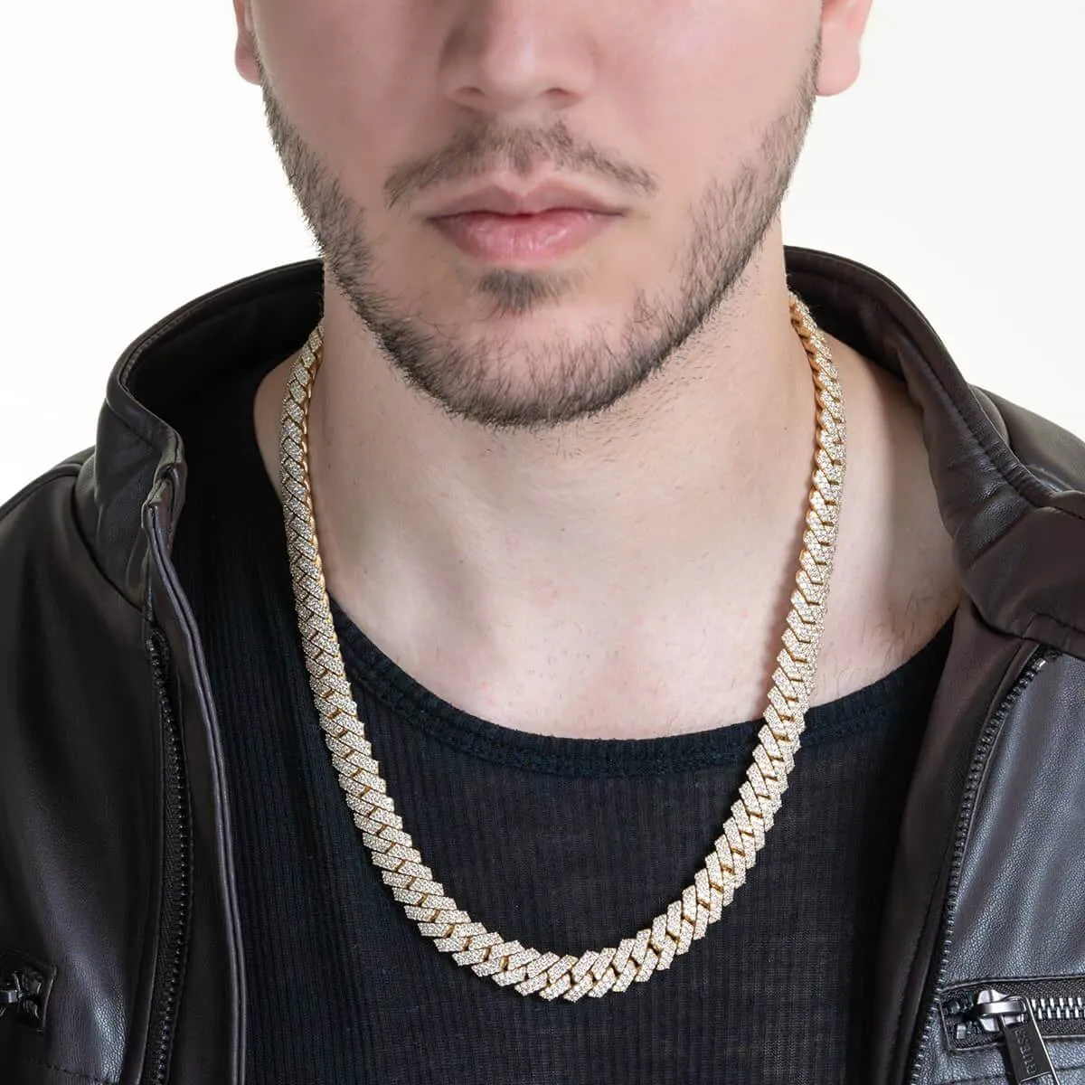 Iced Out Diamond Prong Cuban Link Chain - Solid Yellow Gold
