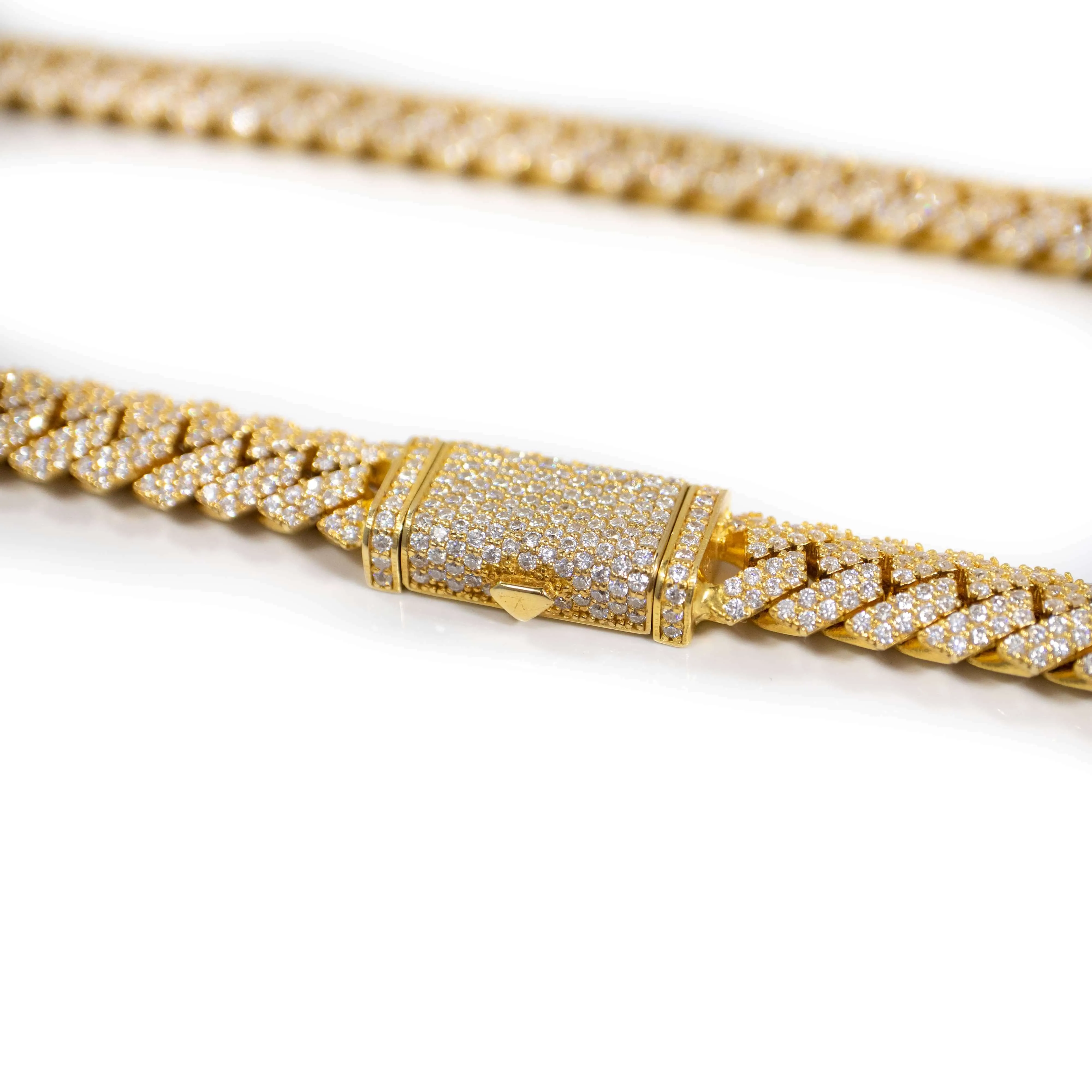 Iced Out Diamond Prong Cuban Link Chain - Solid Yellow Gold