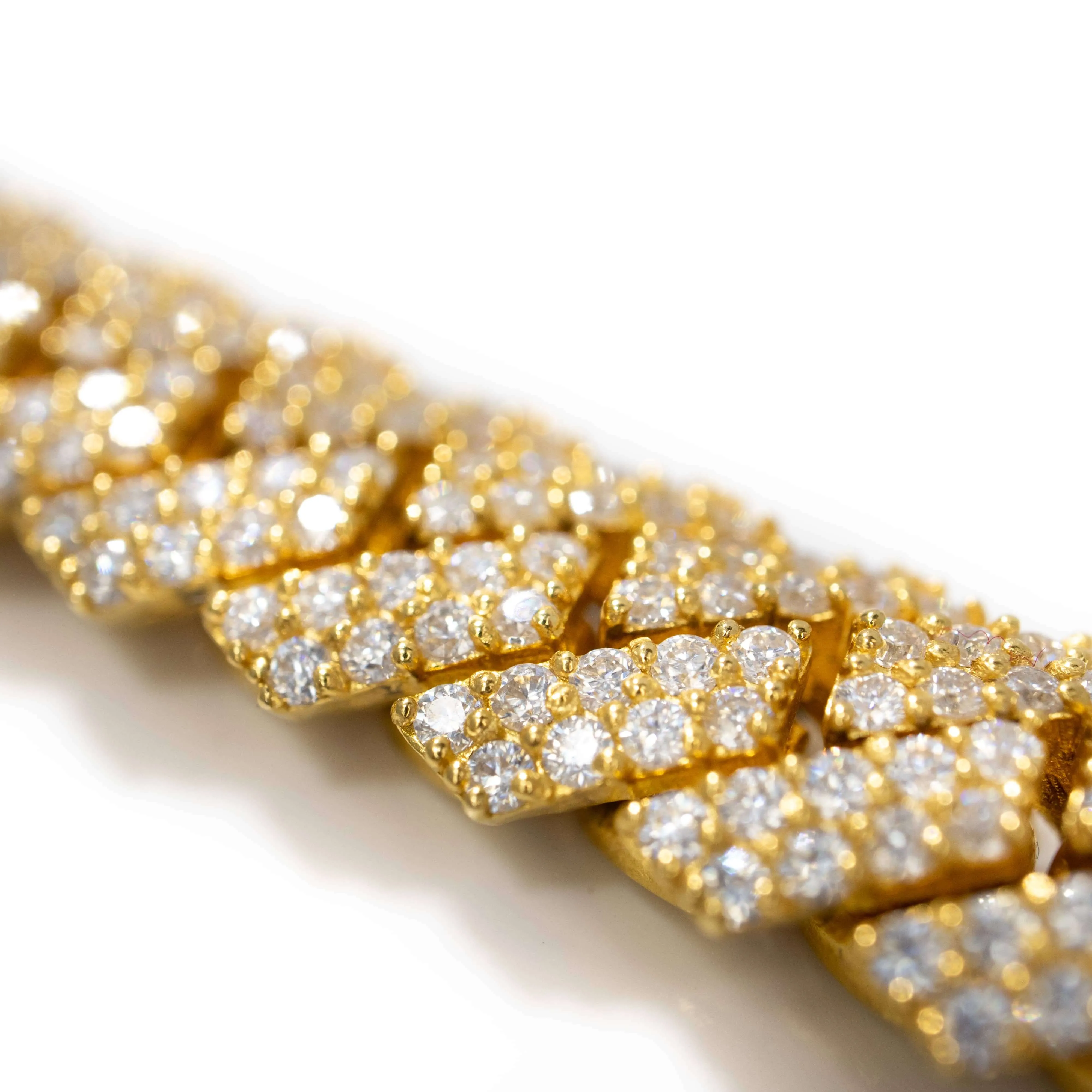 Iced Out Diamond Prong Cuban Link Chain - Solid Yellow Gold