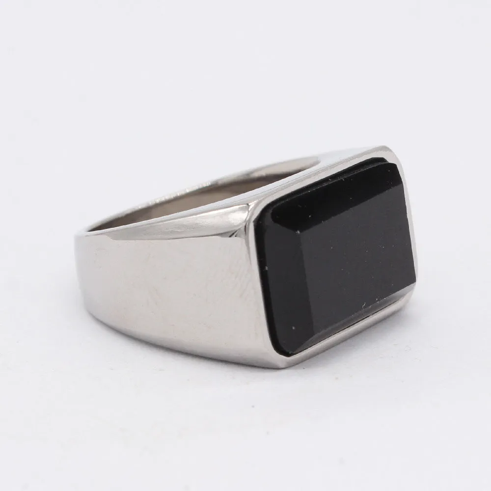 Men's Black Stone Titanium Steel Ring