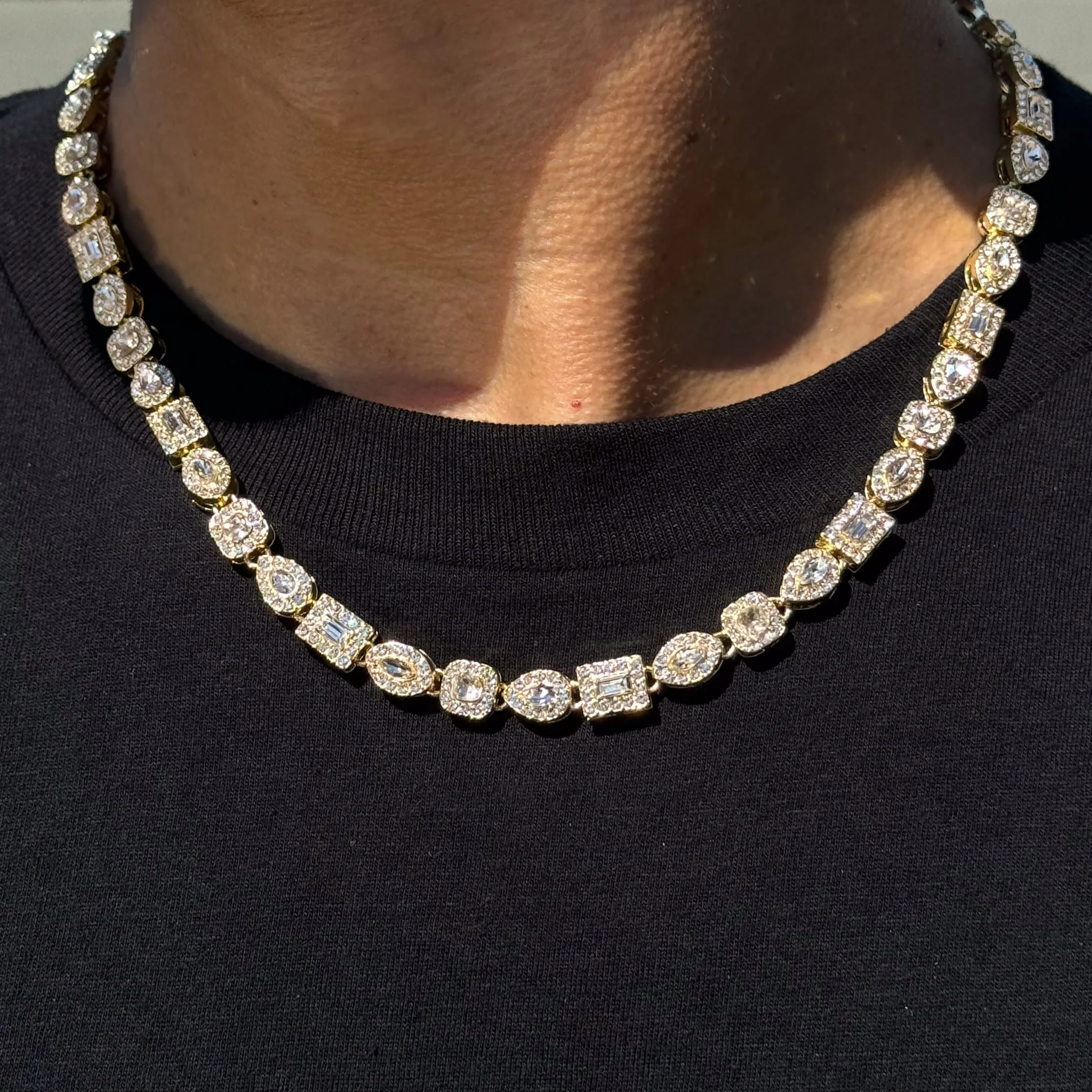 Men's Iced Out 6mm Mixed Stone Cluster Chain Necklace - Bling Jewelry