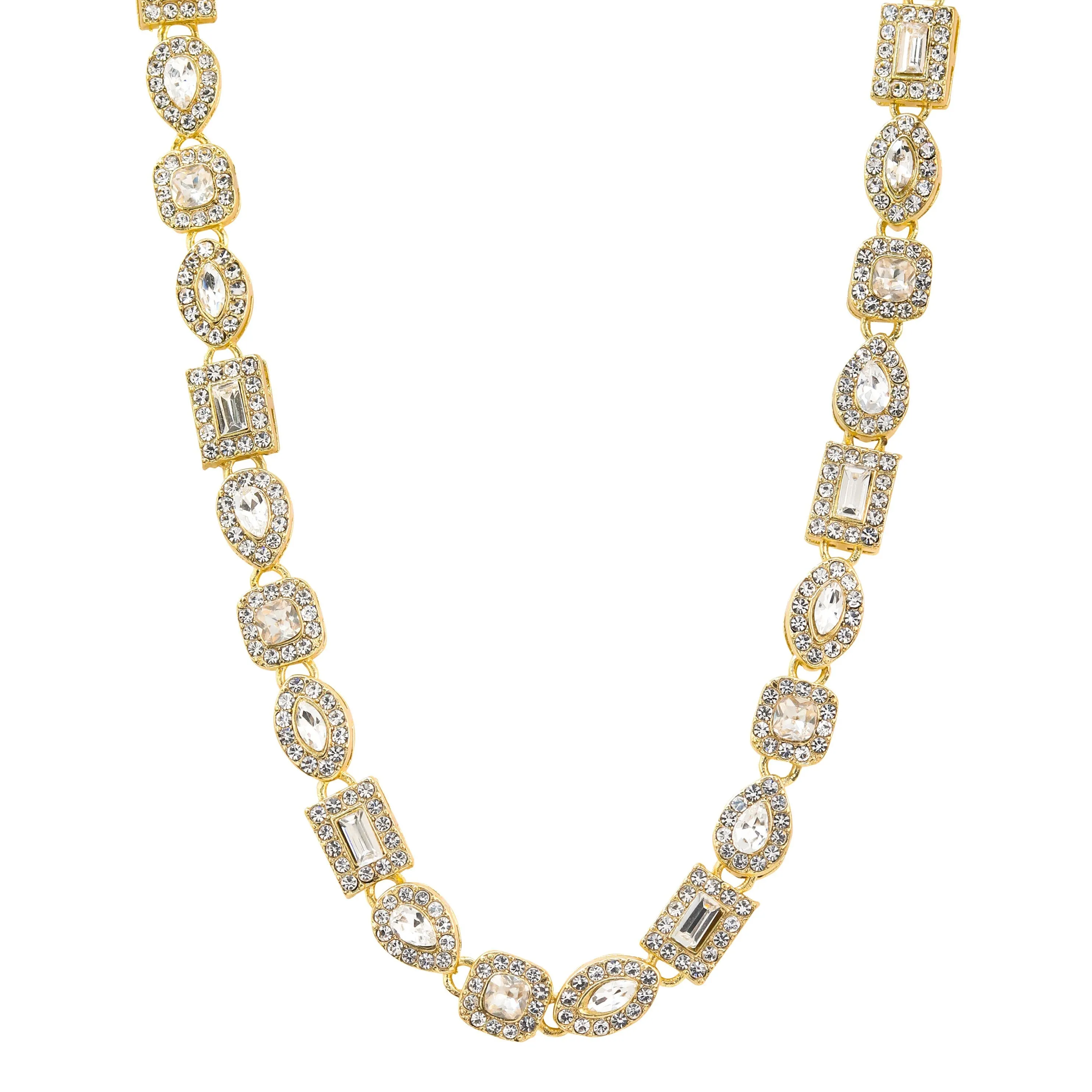 Men's Iced Out 6mm Mixed Stone Cluster Chain Necklace - Bling Jewelry