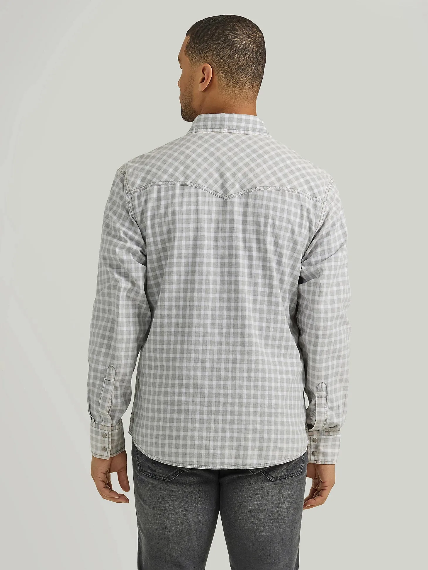 Men's Wrangler Retro Grey Check Long Sleeve Snap Shirt