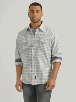 Men's Wrangler Retro Grey Check Long Sleeve Snap Shirt