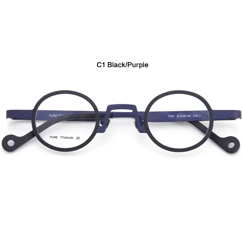 Muzz Unisex Full Rim Small Round Titanium Eyeglasses T7753