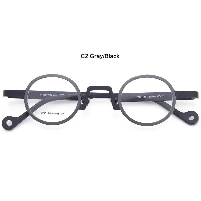 Muzz Unisex Full Rim Small Round Titanium Eyeglasses T7753