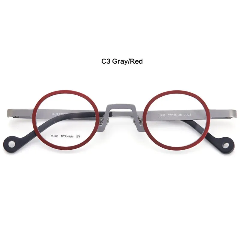 Muzz Unisex Full Rim Small Round Titanium Eyeglasses T7753