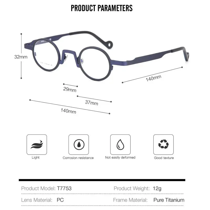 Muzz Unisex Full Rim Small Round Titanium Eyeglasses T7753